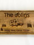 Engraved, stained, poly-coated wood sign